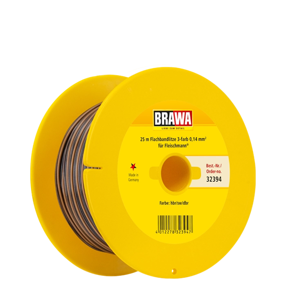 Brawa 32394 Flachbandkabel 3-fach hellbraun/schwarz/dunkelbraun, 25 Meter, 0.14 mm²