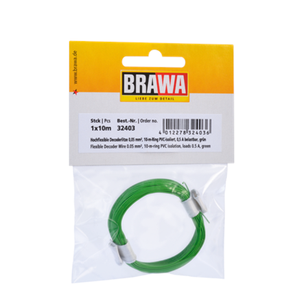BRAWA 32403 Hochflexible Decoderlitze grün 0,05mm, Länge 10m