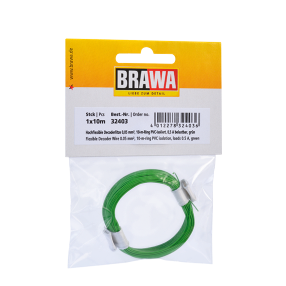 BRAWA 32403 Hochflexible Decoderlitze grün 0,05mm, Länge 10m