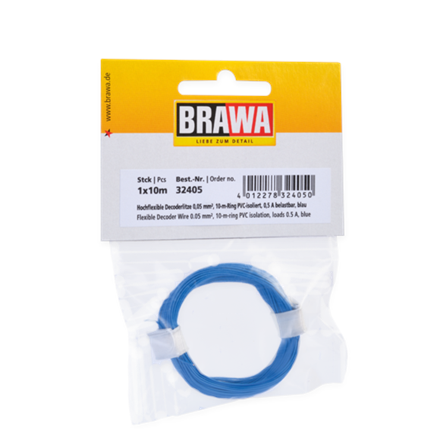 BRAWA 32405 Hochflexible Decoderlitze blau 0,05mm, Länge 10m