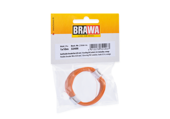 BRAWA 32406 Hochflexible Decoderlitze orange 0,05mm, Länge 10m