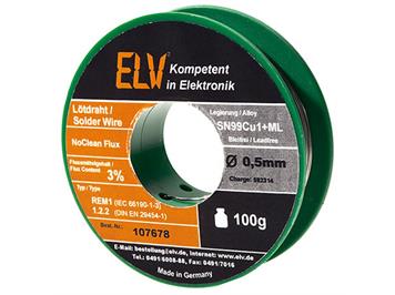 ELV No-Clean Lötzinn bleifrei Sn99Cu1+ML, 1,0 mm, 100 g