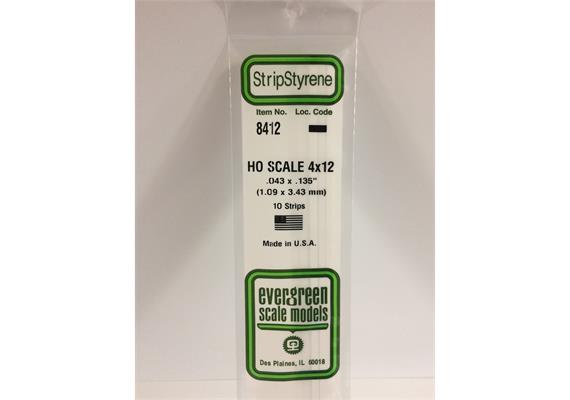 Evergreen 8412 Maßstab 1:87: Leisten, 350x1,1x3,4 mm, 10 Stück | Bild 2