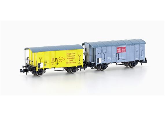 Hobbytrain H24255 SBB 2 gedeckte Güterwagen 1x K2 Maggi, 1x K3 Le Coultre, grau, Ep. II