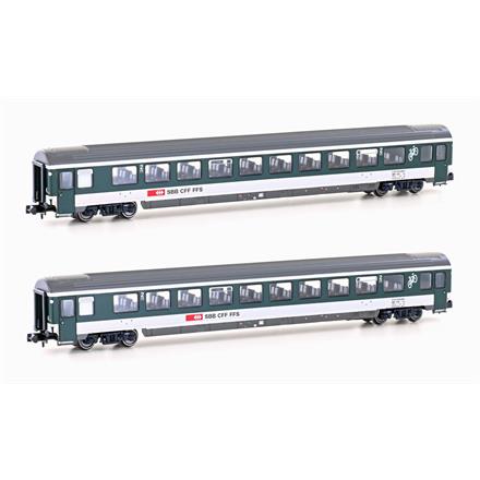 Hobbytrain H25502 SBB 2er Set Personenwagen Bpm, 2.Klasse UIC Z1, grün-grau, Ep. V-VI - N