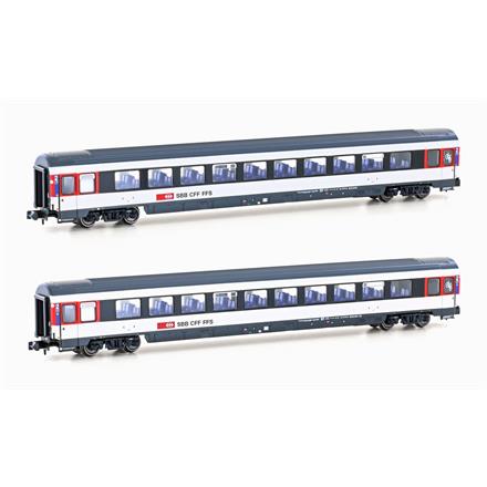Hobbytrain H25503 SBB 2er Set Personenwagen Bpm, 2.Kl. (UIC Z1), schwarz-weiss, Ep.VI - N