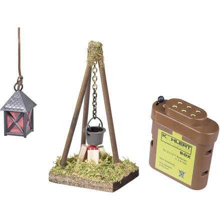 Kahlert 20101 Krippenlicht-Set mit Lagerfeuer LED, Laterne LED, Batteriebox mit Steckkappe