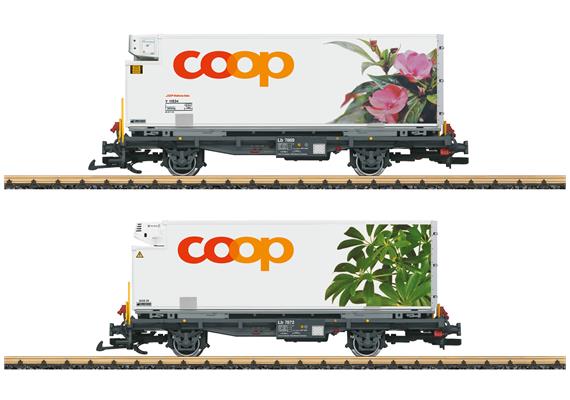LGB 45885 RhB Containerwagen 2er-Set “coop®“, "Edellieschen" und "Schefflera" - Spur G IIm