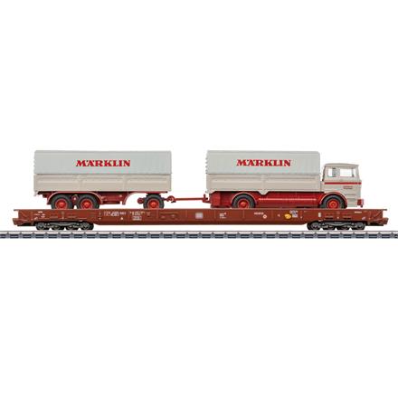 Märklin 47412 Niederflurwagen Saadkms 690 DB mit Lastwagen und Anhänger RoLa - H0 (1:87)