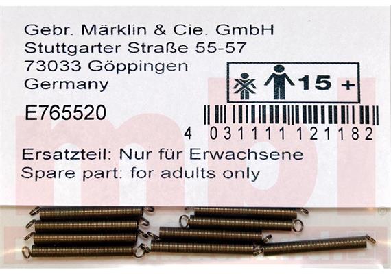 Märklin E765520 Zugfeder 2,0/20,0 mm, Inhalt 10 Stück - H0 (1:87)