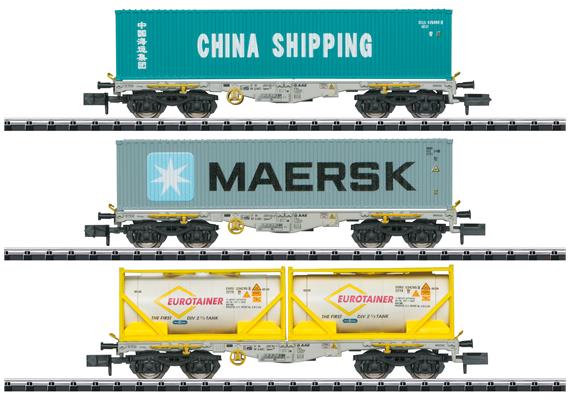 Minitrix 18703 Containertragwagen-Set Bauart Sgmmns 190 der AAE - N (1:160)