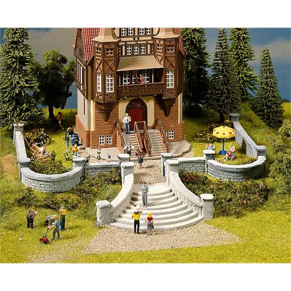 NOCH Villenmauer-Set mit Treppe, und Rundbögen, 5 Teile Spur H0