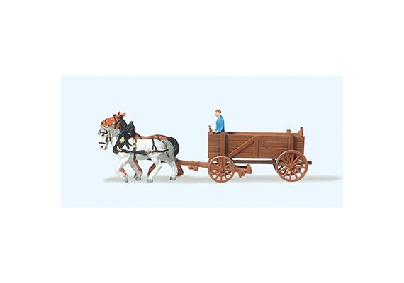 Preiser 79475 Kastenwagen mit Pferden - N (1:160)