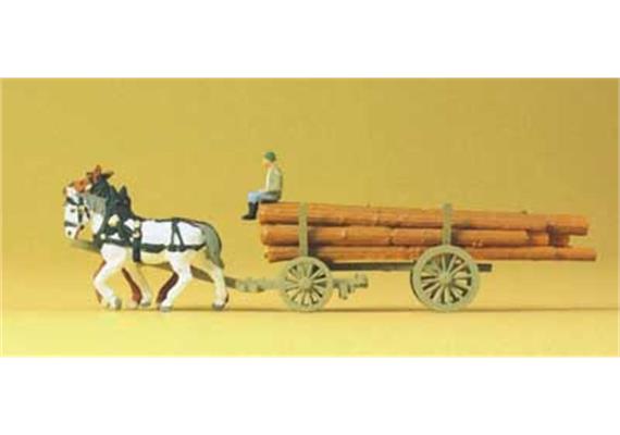Preiser 79477 Langholzwagen mit Pferden - N (1:160)