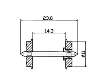 Roco 40182 Gleichstrom DC-Radsatz 11 mm, einseitig isoliert, 2 Stück - H0 (1:87)