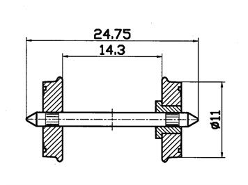 Roco 40264 DC-Radsatz RP25 einseitig isoliert 11 mm, 2 Stück - H0 (1:87)