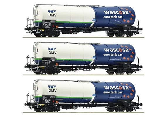 Roco 6600054 Wagenset mit drei 4-achsigen Kesselwagen „OMV“, Gattung Zans - H0 (1:87)