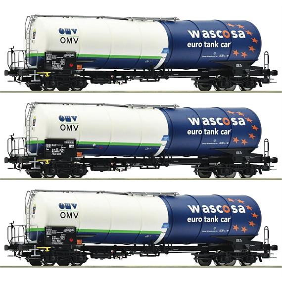 Roco 6600054 Wagenset mit drei 4-achsigen Kesselwagen „OMV“, Gattung Zans - H0 (1:87)