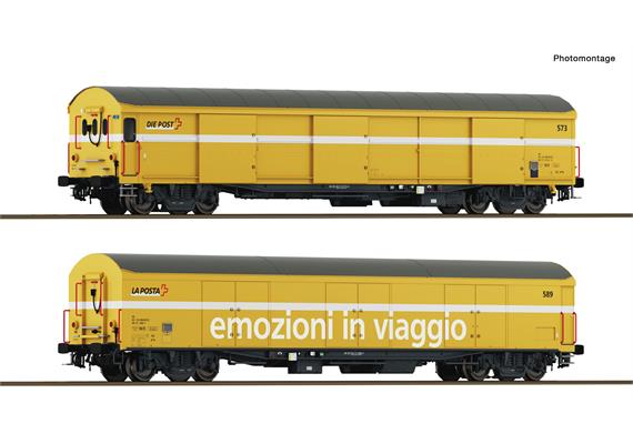 Roco 6600243 2-tlg. Set: Paket-Postwagen, Wascosa "Die Post", CH - H0 (1:87)