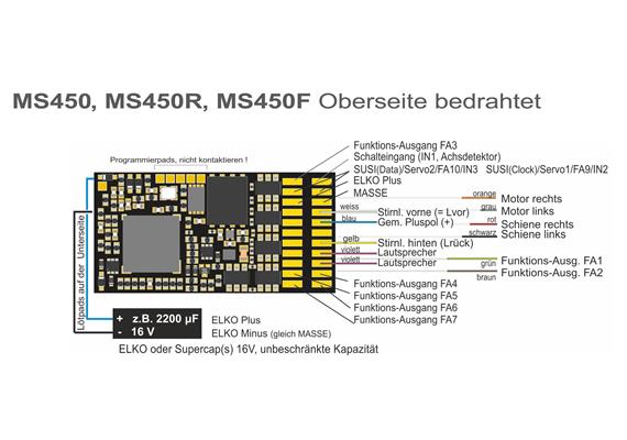 ZIMO MS450 Sounddecoder an Litzen, 1,2A, 12 FU-Ausgänge, Energiesp.-Anschluss - H0 | Bild 2