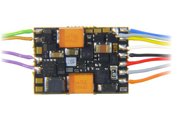 ZIMO MS500F Subminiatur-Sounddecoder, 0,7A, 4 Fu-Ausgänge, 6pol. Schnittstelle an Litzen