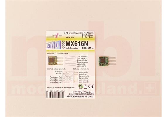 ZIMO MX616N Miniatur-Decoder mit 6-pol. Direktschnittstelle NEM651 - N, H0m | Bild 3