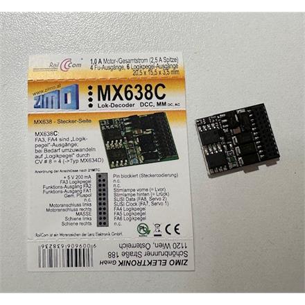 ZIMO MX638C H0 Decoder, 1,0 A, 4 Fu-Ausgänge, 6 Logikpegel-Ausgänge, 21pol. mtc