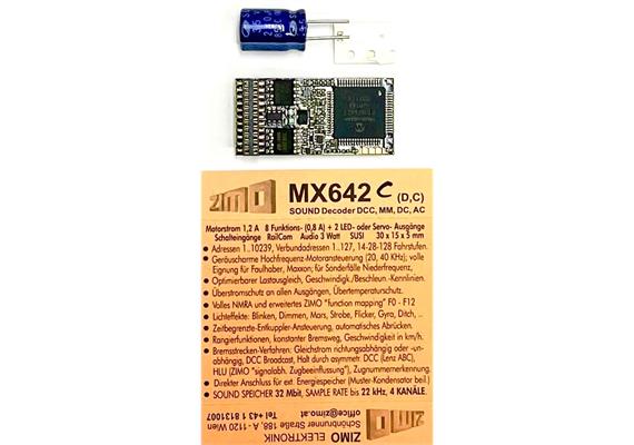 ZIMO MX642C H0-Sounddecoder für Softdrive-Sinus-Motoren, 21pol. MTC Schnittstelle
