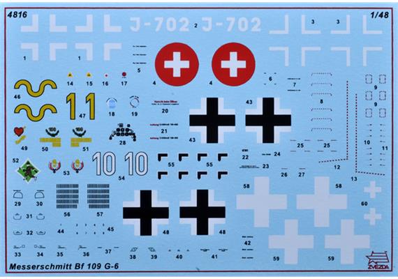 Zvezda 4816 Messerschmitt Me Bf 109 G-6 · mit Swiss Air Force Decals · Maßstab 1:48 | Bild 3