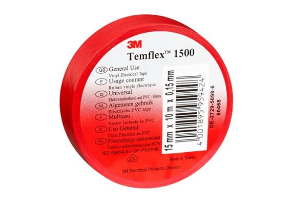 3M Temflex 1500 Elektroisolierband auf PVC-Basis rot 19 mm x 20 m x 0,15 mm