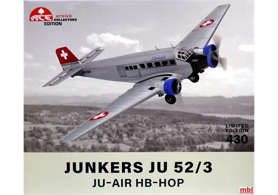 ACE 001558 Junkers JU 52/3 JU-Air HB-HOP, Fertigmodell aus Metall - Massstab 1:72 | Bild 1
