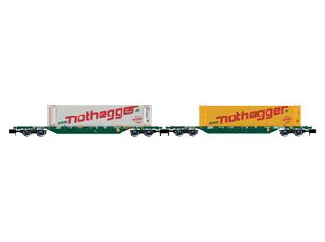 Arnold HN6657 2er-Set 4-achsiger Containertragwagen Wagen, grün - N (1:160)