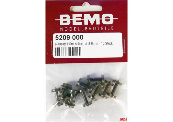 Bemo 5209 000 Scheibenradsatz, D = 8,6 isoliert (RS 3282 000 431), 10 Stück - H0m