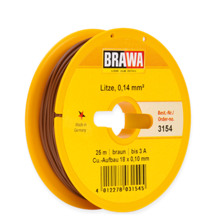 Brawa 3154 Litze 0,14mm braun, 25m