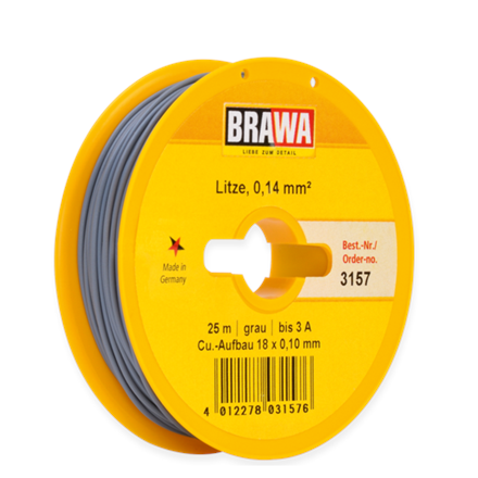 Brawa 3157 Litze 0,14mm grau, 25m