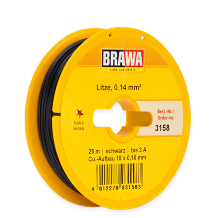 Brawa 3158 Litze 0,14mm schwarz, 25m