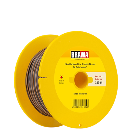 Brawa 32394 Flachbandkabel 3-fach hellbraun/schwarz/dunkelbraun, 25 Meter, 0.14 mm²