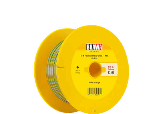 Brawa 32395 Flachbandlitze 3 - farben gelb/weiss/grün, 0,14 qmm, 25 m