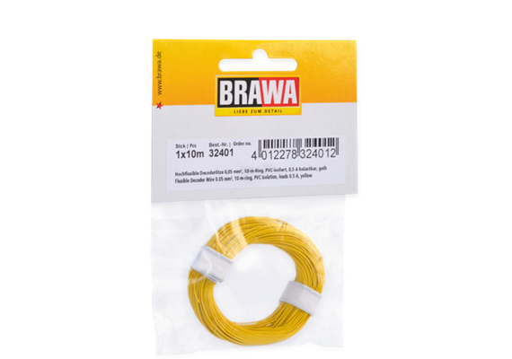 BRAWA 32401 Hochflexible Decoderlitze gelb 0,05mm, Länge 10m
