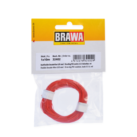 BRAWA 32402 Hochflexible Decoderlitze rot 0,05mm, Länge 10m