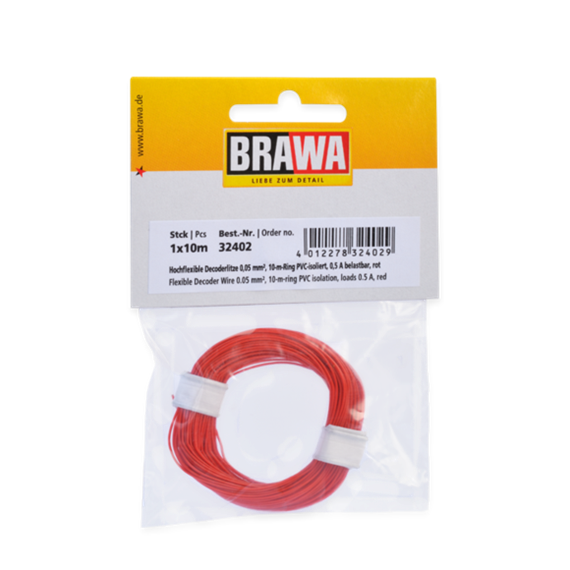 BRAWA 32402 Hochflexible Decoderlitze rot 0,05mm, Länge 10m