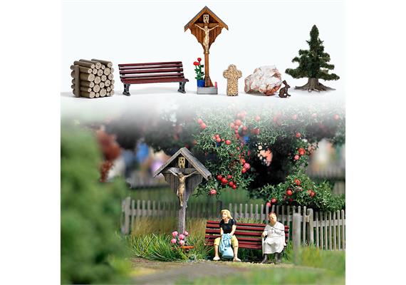 Busch 1148 Wegkreuz mit Zubehör, echt Holz - H0 (1:87)