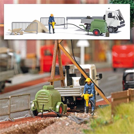 Busch 7904 Action Set: Kompressor mit Presslufthammer - H0 (1:87)