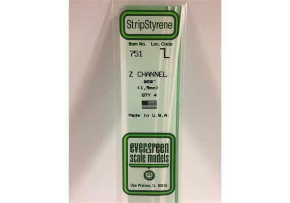 Evergreen 751 Z-Profil, 35 mm lang, Höhe 1,5mm, Dicke 0,35 mm , 4 Stück | Bild 2