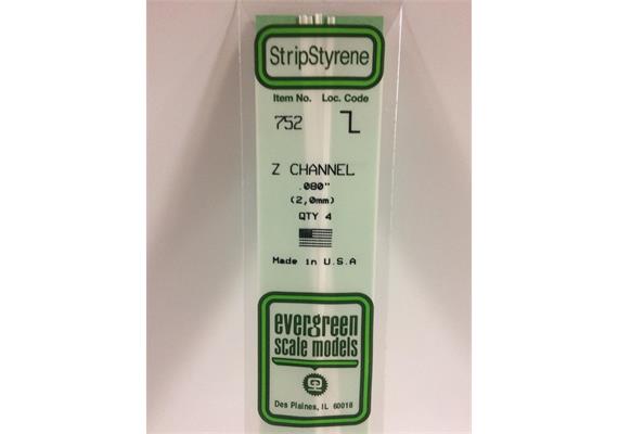Evergreen 752 Z-Profil, 35 mm lang, Höhe 2,0mm, Dicke 0,40 mm , 4 Stück | Bild 2