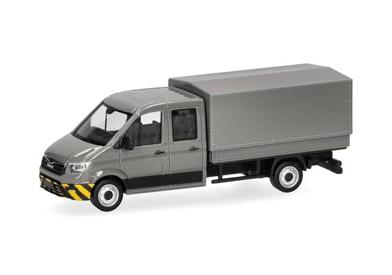 Herpa 098328 MAN TGE Doppelkabine mit Pritsche, grau/gelb - H0 (1:87) | Bild 1