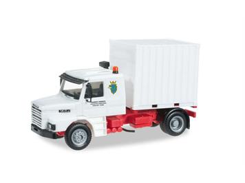 Herpa 303828 Scania 143 Hauber Zugmaschine mit 10ft. Container "Schausteller Zimmer" - H0