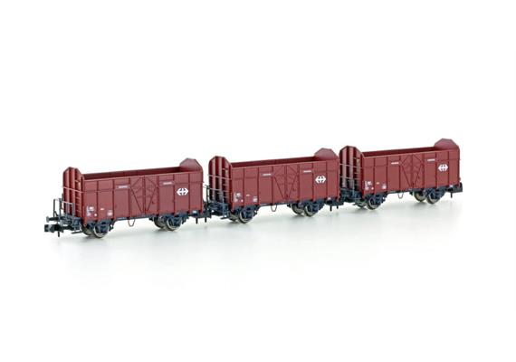 Hobbytrain H24302 3ER SET OFFENE GÜTERWAGEN FBKK SBB, EP.IV, MIT SBB KREUZ - N 1:160
