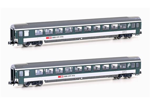 Hobbytrain H25502 SBB 2er Set Personenwagen Bpm, 2.Klasse UIC Z1, grün-grau, Ep. V-VI - N