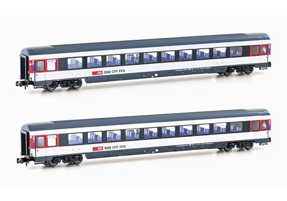 Hobbytrain H25503 SBB 2er Set Personenwagen Bpm, 2.Kl. (UIC Z1), schwarz-weiss, Ep.VI - N